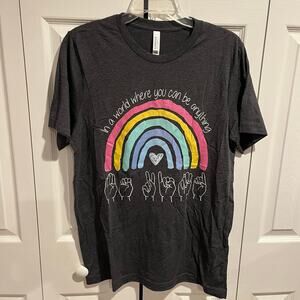 In A World Where You Can Be Anything Be Kind Tee Gray Rainbow Large